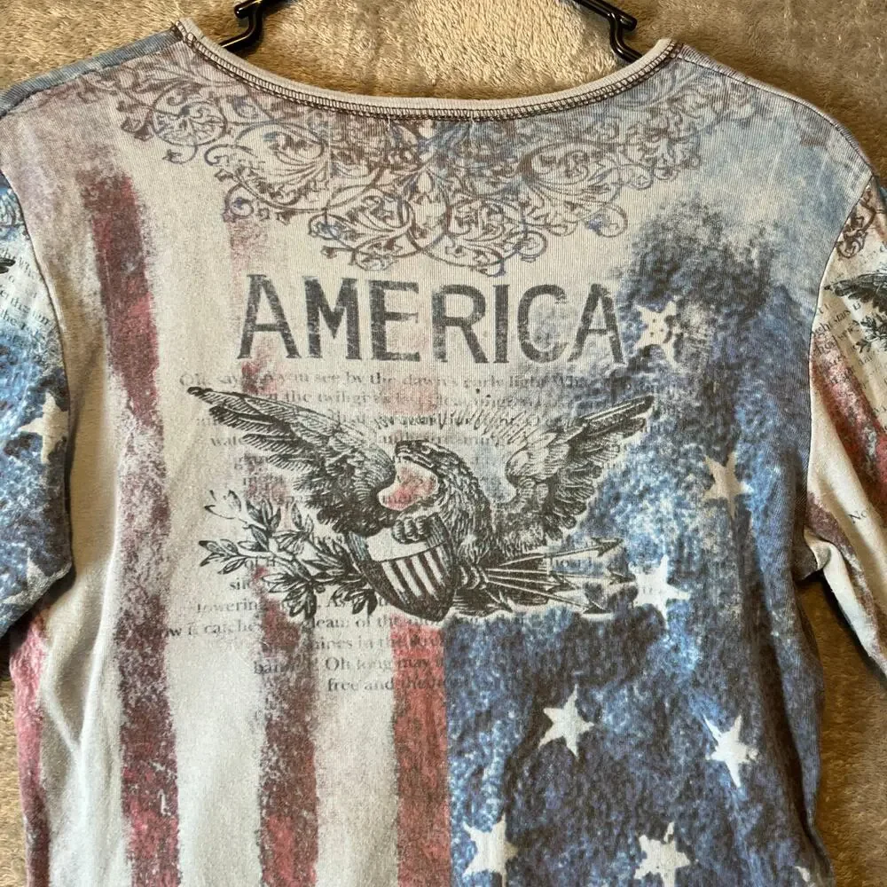 Vintage Y2K America Eagle Flag Graphic Top Patriotic Grunge USA Indie Sleaze SM - Picture 3 of 6